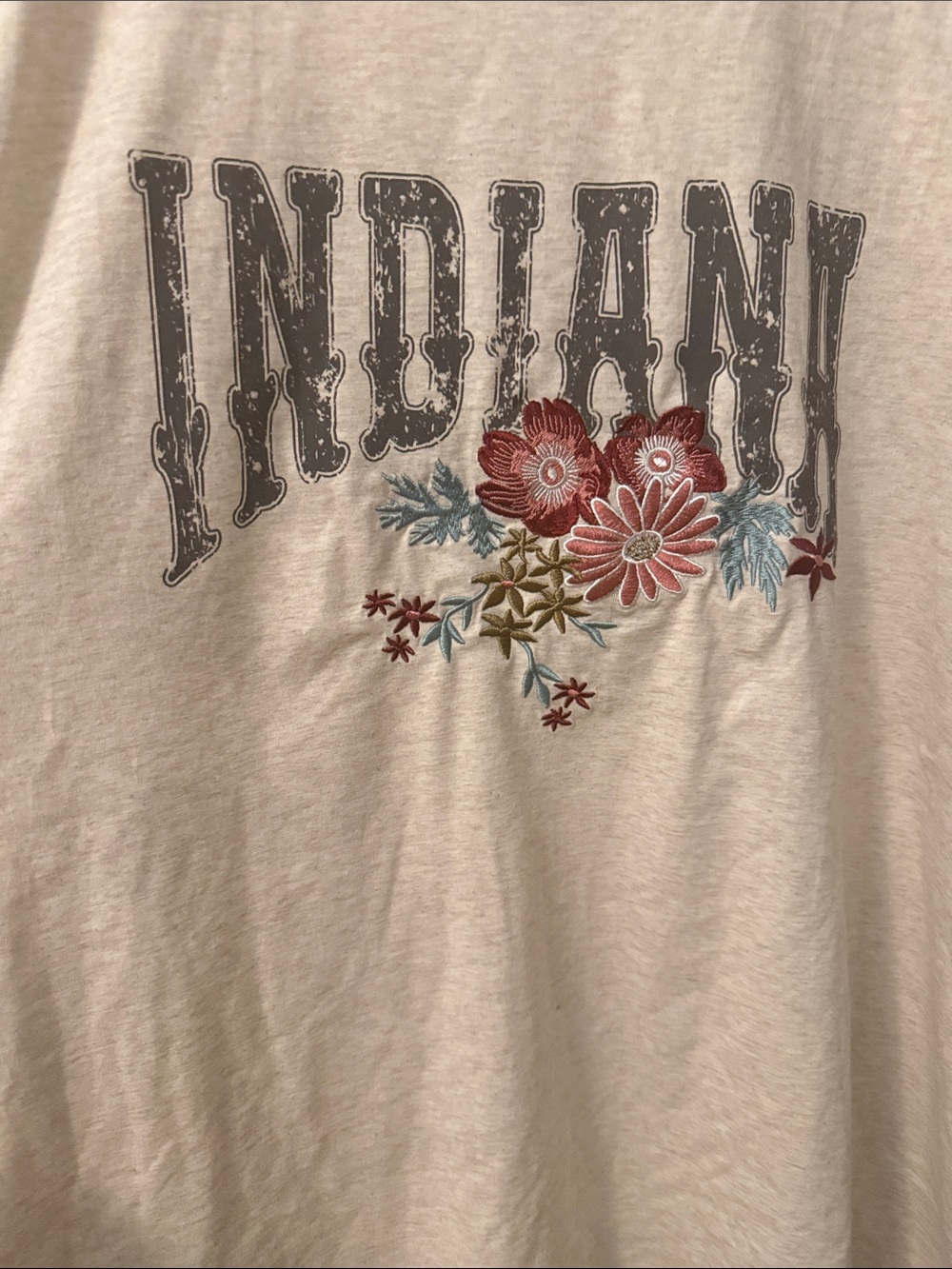 Maurices Cream Short Sleeve Tee with Pink & Blue Floral Graphic